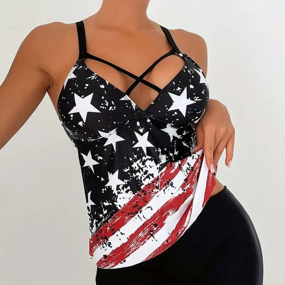 2pc-Tankini Sets V Neck High-Stretch Swimsuit
